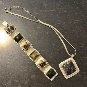 Vintage sterling 925 taxco bracelet and necklace set